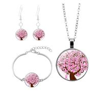 3 Pcs Pink Ribbon Breast Cancer Awareness Necklace Bracelet Earrings Set for Women Girls Rose Flower Breast Cancer Awareness Jewelry Courage Support October Pink Bracelets (Dark Purple, 10x10x3cm)
