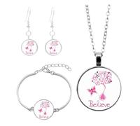 3 Pcs Pink Ribbon Breast Cancer Awareness Necklace Bracelet Earrings Set for Women Girls Rose Flower Breast Cancer Awareness Jewelry Courage Support October Pink Bracelets (Light Purple, 10x10x3cm)