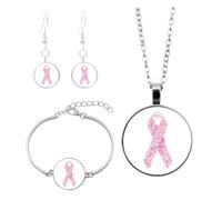 3 Pcs Pink Ribbon Breast Cancer Awareness Necklace Bracelet Earrings Set for Women Girls Rose Ribbon Breast Cancer Awareness Jewelry Courage Support October Pink Bracelets (Light Purple, 10x10x3cm)