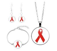 3 Pcs Pink Ribbon Breast Cancer Awareness Necklace Bracelet Earrings Set for Women Girls Rose Ribbon Breast Cancer Awareness Jewelry Courage Support October Pink Bracelets Sets (Purple, 10x10x3cm)