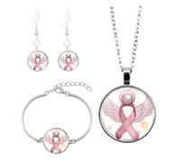 3 Pcs Pink Ribbon Breast Cancer Awareness Necklace Bracelet Earrings Set for Women Girls Rose Ribbon Breast Cancer Awareness Jewelry Courage Support October Pink Bracelets (Dark Purple, 10x10x3cm)