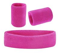 3 Pcs Pink Sweatbands Set,Soft Thickened Terry Cotton Headband Wristband Set Including 1 Headband & 2 Wristbands