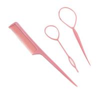 3 Pcs Pink Topsy Tail Hair Styling Accessories - Comb, Pull Through & French Braid Loop Tools for Women & Girls