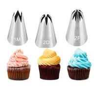 3 pcs Piping Nozzles - 1M 2D 2F Large Piping Nozzle Tips, Stainless Steel Cake Decorating Tips for Icing, Cupcakes, Pastry, Durable and Easy to Clean