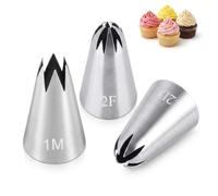 3 Pcs Piping Nozzles Set, Stainless Steel Large Tips 1M 2D 2F, for Icing, Cupcakes, Cake Decorating and Pastry