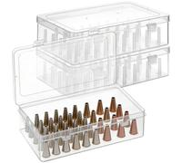 3 Pcs Piping Tip Box Organizer with 126 Fixed Pins, Clear PP Plastic Baking Cake Decoration Tool Storage Box, Stackable Cake Decorating Storage Box, 9.3 x 5.3 x 2.6 in
