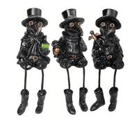 3 Pcs Plague Doctor Figurines Set - Gothic Resin Statues with Bird Beak Masque, Collectible Sitting Ornaments for Halloween, Spooky Indoor & Outdoor Decor