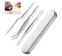 3 PCS Plant Tweezers Set with Storage Box,Long Stainless Steel Tweezers,Straight and Curved Precision Tweezer Multipurpose Bonsai Tools for Gardening,Bonsai,Reptile Feeding,Kitchen