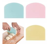 3 Pcs Plastic Dough Scraper Cutter, Bread Scraper, Large Flexible Plastic Multipurpose Nonstick Food Grade Pastry Cutter, Bowl Scrapers, Bench Tool for Baking Bread Cake Pizza (Blue&Pink&Yellow)