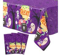 3 PCS Plastic Halloween Tablecloth(54x108 Inch) Disposable Purple Table cloth Spider Web Bat Ghost Table Cover Decor Trick or Treat Halloween Birthday Party Favors Supplies Decorations Indoor Outdoor