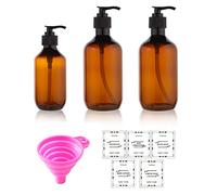 3 Pcs Plastic Soap Dispenser Pump Bottles - 500ml & 300ml With 5 Labels, Refillable for Lotion & Soap (Amber)