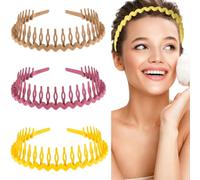3 Pcs Plastic Tooth Headband Cirls Headbands,Plastic Hair Tooth Headband for Women Girls Black Wavy Hair Band Bands Adult Women's Tooth Comb Headbands (Khaki and red-orange, 15 * 25 * 3.5)