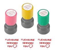 3 Pcs Pleasure Serving You Service Stamps, Plastic Pleasure Serving You Service Stamps, for Restaurant Cafe Retail Handmade Account Beauty, Stamp Hobbyists, Green Yellow Pink