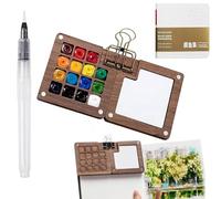 3 PCS Pocket Artist Watercolour Travel Set, Mini Watercolour Paint Set Travel, Wooden Paint Palette for Walnut, with a Clip, for Drawing Gift Art Party Favors (15grid)