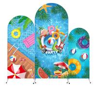 3 Pcs Pool Party Arch Backdrop Stand Cover Double-Sided Summer Pool Hawaiian Theme Seaside Decor Photo Background Props Arch Cover for Swimming Beach Holiday Birthday Party Decoration (4ft,5ft,6ft)