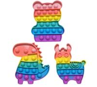 3 Pcs Pop It Fidget Toys, Pop It, Poppet Fidget Toy, Push Rainbow Poppet Sensory Fidget toy Dinosaur, Bear, Alpaca Anxiety Autism Stress Relief for Learning and Relaxation