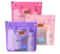 3 Pcs Portable Mesh Shower Caddy Tote, Quick Dry Tote Bag Mesh Beach Bags for Women, Hanging Toiletry and Bath Organizer for Travel Swimming Sports Gym Camp Shopping College Dorms (Pink Purple Rose)