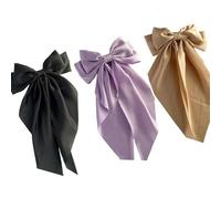 3 Pcs Premium Satin Hair Accessories Set, Large French Bow Clips with Long Ribbon Tails, Elegant Silky Hairpins for Women & Girls, Perfect for Parties, Birthdays & Special Occasions (Assorted Colours)
