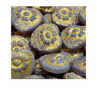 3 pcs Pressed Czech Glass Beads Rose Inside Heart 17 x 17 mm, Violet Gold Coating