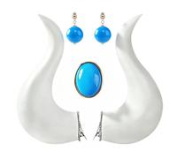 3 Pcs Princess Cosplay Accessories Set with White Horn Clips Blue Drop Earrings & Oval Brooch for Halloween Parties Cos Devil Angle