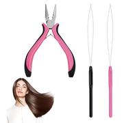 3 Pcs Professional Nano Hair Extension Tools, Hair Extension Pliers Kit Includes 1 Plier and 2 Loop threaders, Nano Bead Tool for Easy Hairs Extensions and Removal Tool