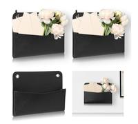 3 Pcs PU Leather Mail Holder Wall Mount Brown PU Leather Letter Holder Vintage Wall File Organizer 2 Ring Binder Hanging File Holder for Decor Storage Letter Postcards Bill Flowers Office Home (Black)