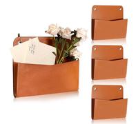 3 Pcs PU Leather Mail Holder Wall Mount Brown PU Leather Letter Holder Vintage Wall File Organizer 2 Ring Binder Hanging File Holder for Decor Storage Letter Postcards Bill Flowers Office Home