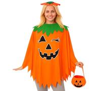 3 Pcs Pumpkin Costume Accessories, Glow in The Dark Halloween Pumpkin Poncho Costume with Candy Bag Headband for Adults Woman Men Cosplay Dress Up,Halloween Pumpkin Costumes for Parties and Cosplay