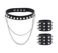 3 Pcs Punk Choker Bracelet Set Faux Leather Rivet Choker Necklace Spike Bracelet Cuffs Studded Spike Wristbands Adjustable Gothic Necklace Vintage Rock Costume Accessories for Men Women