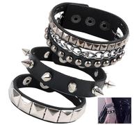 3 PCS Punk Rock Leather Bracelets Set, Studded Bracelet, Punk Accessories, Adjustable Studded Spike Cuff Bracelets for Men and Women, Vintage 80s Wristbands for Halloween, Parties, Concerts (BLACK)