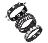 3 Pcs Punk Rock Studded Bracelet Set, Spiked Leather Cuff Bracelet for Men Women Rock Grunge Cuff Wristbands Gothic Spike Cuff Bracelets Set Halloween Emo Accessories Sets for 80s 90s Outfits