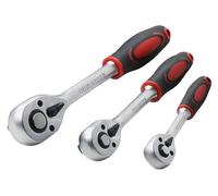 3 Pcs Quick-Release Ratchet Wrench Set 1/4 inch 3/8 inch 1/2 inch Drive Socket Spanner, 5° Swing Arc, Heavy Duty Reversible 45 Steel Handle for Automotive Repair