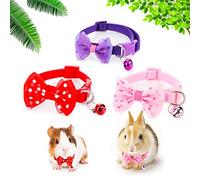 3 Pcs Rabbit Adjustable Collars with Bell, Guinea Pig Bow-Knot Cute Collar, Small Animal Exercise and Interaction Accessories (Colors May Vary)
