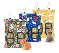 3 Pcs Rabbit Hay Feeder, 2-Hole Hanging Guinea Pig Hay Bags Washable Bunny Hay Bag for Rabbits, Chinchillas, Hamsters, Small Pets and Animals (11.8"×8.7")