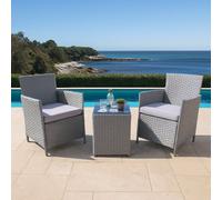 3 Pcs Rattan Bistro Set, 2 Seater Wicker Furniture Set With Glass Top Coffee Table