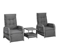 OUTSUNNY 3 PCs Patio Rattan Wicker Chaise Lounge Sofa Set w/ Cushion for Patio Yard Porch in Grey Outsunny Grey