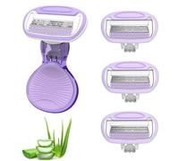 3 PCS Razors for Women with 1 Razor Handle - 3 Layer Blade & Pivoting Head Design - Pubic Hair Razor Blades Compatible - Washable & Easy to Replace for Smooth Shaving