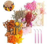 3 Pcs Real Dried Flowers Natural Dry Flowers Mixed Colors Dried Leaf Bouquet for DIY Arts, Resin, Jewelry, Scrapbooking & Wedding Home Decor (Multicolor Orange White)