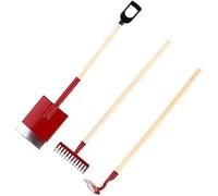 3 Pcs Red Miniature Garden Tools 1:12 Mini Shovels and Rake Farm Tools Fairy Garden Dollhouse Accessories Furniture Toy Sets