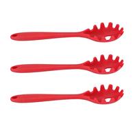 3 Pcs Red Silicone Spaghetti Spoon Set - All in 1 Heat Resistant Food Grade Utensils for Pasta and Noodles