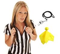 3 Pcs Referee Shirts for Women Black and White Stripe Zipper V Neck Whistle Yellow Penalty Flag for Basketball Football Football Waiter Costumes Christmas