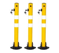3 Pcs Reflective Parking Barrier - Yellow | 65CM Easy Operate Anti Manual Lock | Plastic Anti Parking Bollard | Screw Fixing Parking Barrier Post with Key Lock (3)