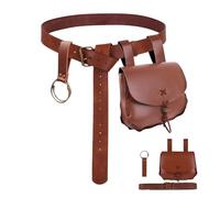 3 PCS Renaissance Waist Belt Coin Purse Pouch Set, Medieval Embossed O Ring Belt, Skirt Hike Set Medieval Festival Costume, Halloween Cosplay Accessories Fanny Pack Viking Belt (Brown)