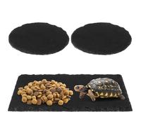 3 Pcs Reptile Basking Platform Tortoise Rock Plate Slate Reptile Basking Platform Feeding Dish Natural Rock Bathing Resting Platform for Turtle Lizard Bearded Dragon Gecko Snake Habitat Decor
