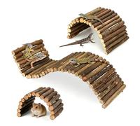 3 PCS Reptile Hideout, 20x10/23x12/30x12cm Bendable Wooden Bridge | Hamster Hideout Climbing Chewable Toys Cage Accessories for Hermit Crab Lizards Tortoise Reptile Tank Decor