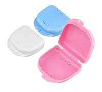 3 Pcs Retainer Case, False Teeth Container, Partial Mouth Guard Case, Orthodontic Denture Storage Box for Denture, Sport Mouth Guard, Brace, Splint, Dry and Breathable (Pink, White, Blue)