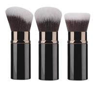 3 Pcs Retractable Blusher Brush, Set Portable Kabuki Makeup Brushes With Protective Cover Soft Dense Bristles For Powder Foundation Blush Bronzer Compact Travel Cosmetic Brushes For Daily Use