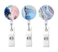 3 Pcs Retractable ID Badge Clip Marble Retractable ID Badge Holder for Card Key Ring Identity Badge Holder for Nurse Worker Doctor Teacher and Student
