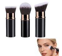3 PCS Retractable Makeup Brush,Portable Powder Foundation Brushes,Travel Kabuki Foundation Brush,Retractable Blusher Brush for Blush Bronzer Buffing Loose Powder(Black Gold)