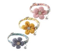 3 Pcs Rhinestone Daisy Flower Dog Collar with Bells Floral Breakaway Cat Collars Adjustable Floral Spring Dog Collar Cute Female Puppy Collars Break Away Kitten Collars with Flower and Plastic Buckle